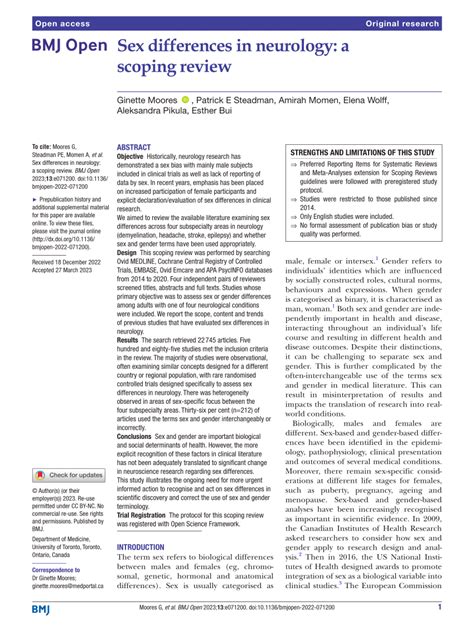 Pdf Sex Differences In Neurology A Scoping Review