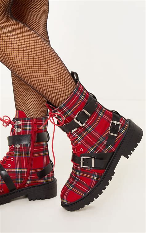 Black Tartan Hiker Boot Shoes Prettylittlething Aus