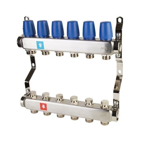 Коллекторная группа в сборе из нержавеющей стали для отопления на 6 вых ...