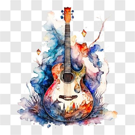 Descarga Hermosa Pintura Al Agua De Una Guitarra Ac Stica Pngs En L Nea