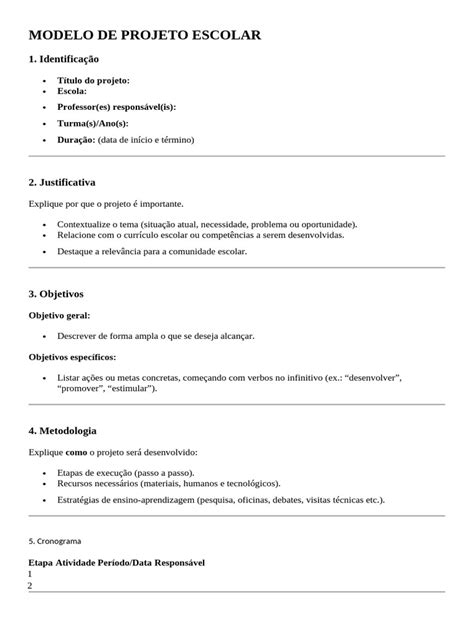 Projeto Escolar Pronto Pdf - Modelo de Projeto Escolar | PDF