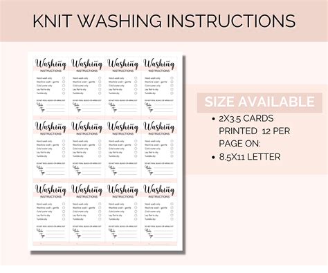 Printable Washing Instructions, Knit Care Tags, Fiber Care Card