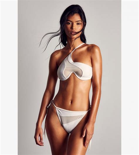 Buy Misspap Mesh Insert Asymmetric Bikini Set In White Thstreet