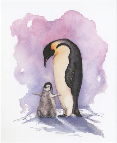 Emperor Penguin Mother and baby 8"x10" Art Print - Kristy Guenther Art