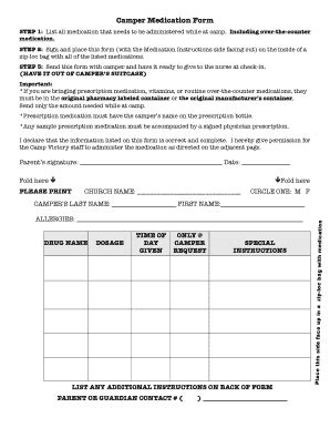 Fillable Online CAMPER MEDICATION FORM Camp BVictoryb Fax Email Print