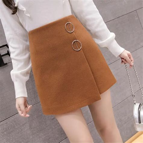 Autumn Winter Spring Women Skirt High Waist Woolen Skirt Fashion Female