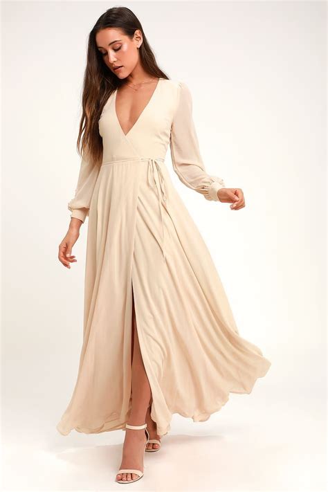 My Whole Heart Cream Long Sleeve Wrap Maxi Dress Maxi Dress Maxi