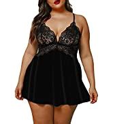 Xakalaka Women Plus Size Lace Babydoll Lingerie Side Slit Strappy Chemise Sleepwear At Amazon