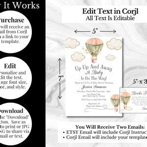 Hot Air Balloon Baby Shower Invitation Up Up And Away Baby Shower Invitation Travel Theme Baby