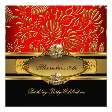 Elegant Red Black Gold Damask Birthday Party Invitation Zazzle