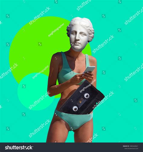 Art Collage Woman Bikini Greek Goddess Stock Photo 1885460821