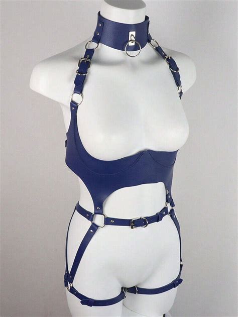 Harnais Sexy Punk Pour Femmes En PU Lingerie Bleue Ceinture Sexy Avec Bretelles Mode En Ligne