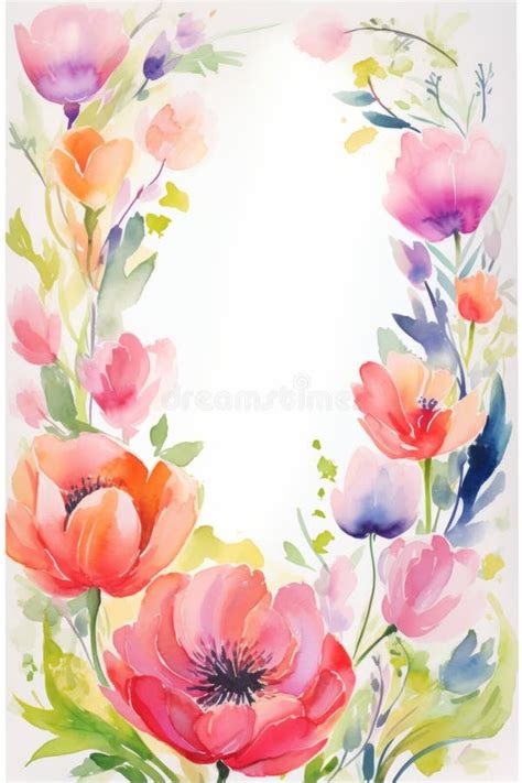 Quadro Floral De Aquarela Papoilas E Folhas Sobre Fundo Branco