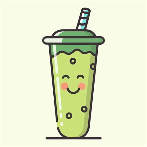 Милый зеленый смузи простой минимализм плоский цвет векторный эскиз ...