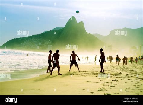 Carioca Brazilians Playing Altinho Futebol Beach Football Kicking