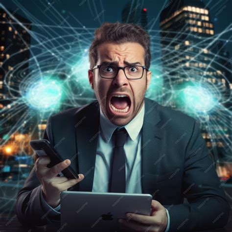Premium Photo | Tech Troubles Frustrated Businessman Battles Slow WiFi