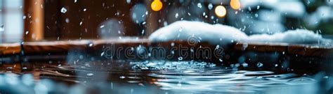 Serene Japanese Onsen Hot Spring In Snow Stock Illustration Illustration Of Japanese Snow