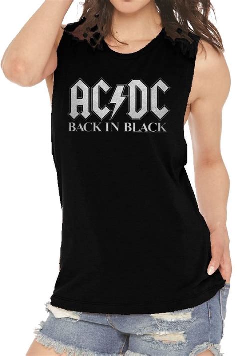 Ac Dc Womens Sleeveless Fashion T Shirt Back In Black Album Cover