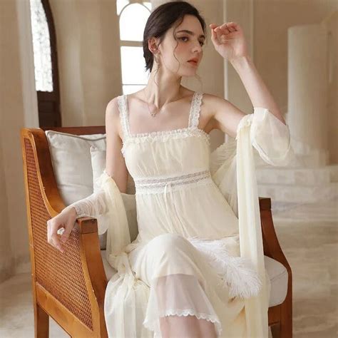 Kukuzhu 2pcs Nightgown Women Mesh Lace Lovely Sweet Nightdress Princess