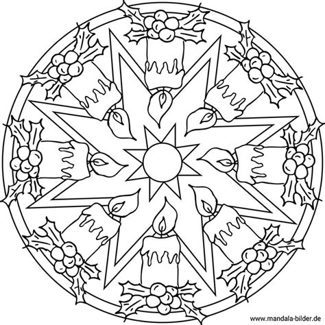 Weihnachtskerzen - Mandala Ausmalbild zum Ausdrucken
