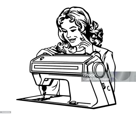 Woman Using Sewing Machine Stock Illustration Download Image Now