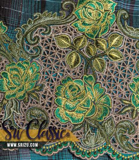 Sulam Goyang Kurung Pahang Tenun Motif Bunga Mawar