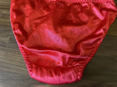 Vintage Satiny Bikini Panties Red Shiny Nylon Frilly Gem