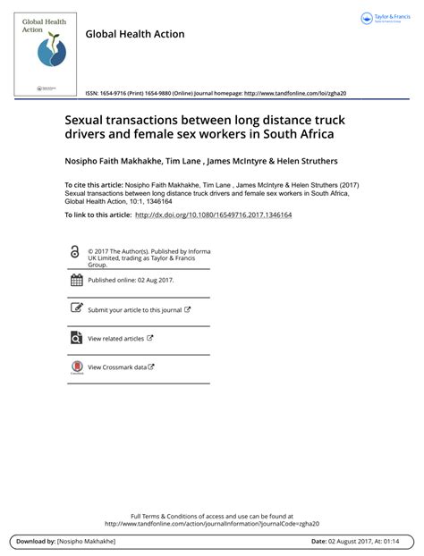 PDF Sexual Transactions Between Long Distance Truck Drivers And Female Sex Workers In South
