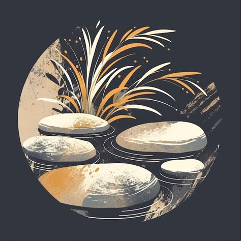 Premium Vector | Japanese garden patterns with rocks and sand