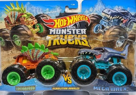 Hot Wheels Monster Trucks Motosaurus Vs Mega Wrex Demolition Doubles Scale Walmart