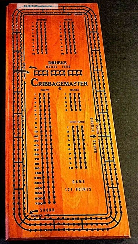 Vintage Drueke Cribbagemaster Wooden Cribbage Board Model 1950 USA With Pegs | #7169923