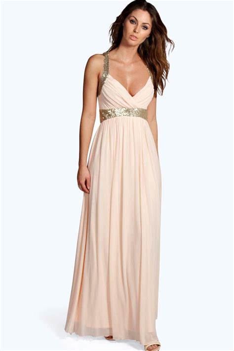 Lyst Boohoo Boutique Sequin Panel Mesh Maxi Dress In Pink