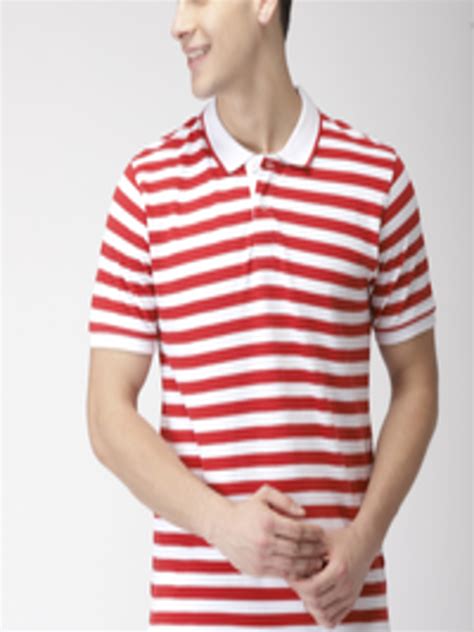 Buy Mast Harbour Men White Red Striped Polo Collar Pure Cotton T Shirt Tshirts For Men 8373221