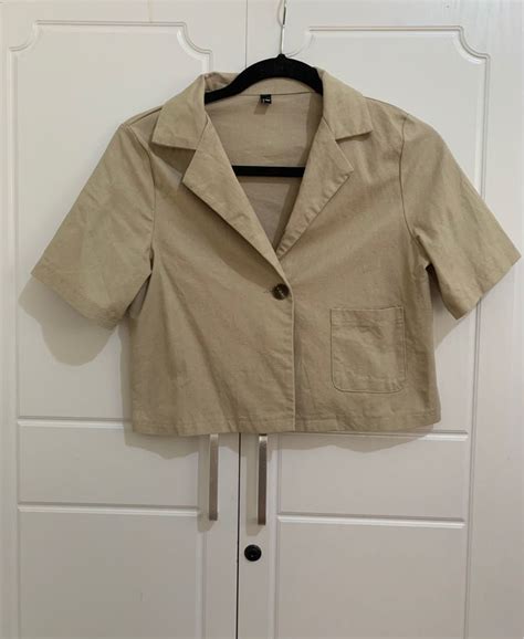 Linen Brown Nude Cropped Blazer Like Zara Women S Fashion Tops Blouses On Carousell