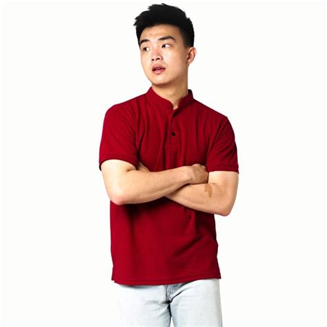 Jual Kaos Polo Pria Kerah Shanghai Lengan Pendek Polo Shirt Polos Merah