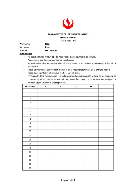 Examen Parcial 2020 1 FUNDA DE LAS FINANZAS Fundamentos De Las