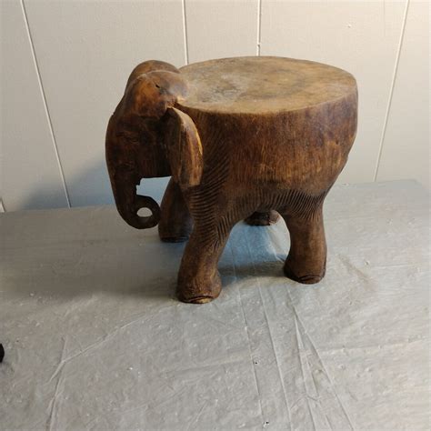 Vintage Wood Carved Elephant Table Elephant Stool Etsy