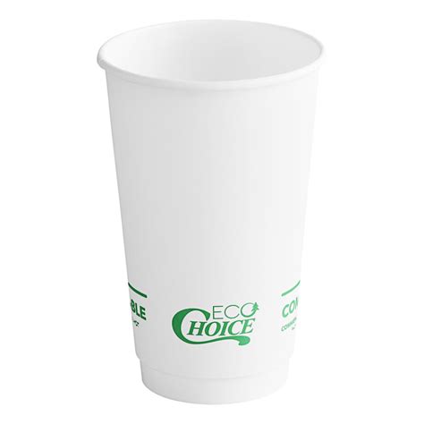 EcoChoice 16 Oz Smooth Double Wall White Compostable Paper Hot Cup