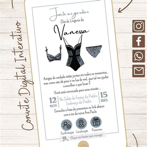 Convite Digital Interativo Ch De Lingerie Preto Elo