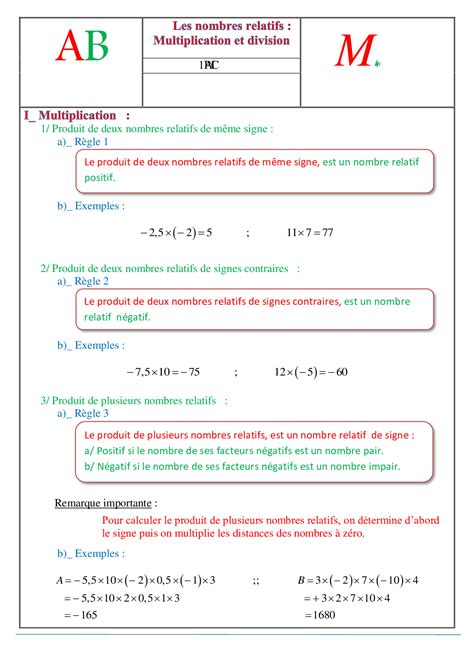 Nombres relatifs 4ème Exercices cours évaluation révision Pass Hot