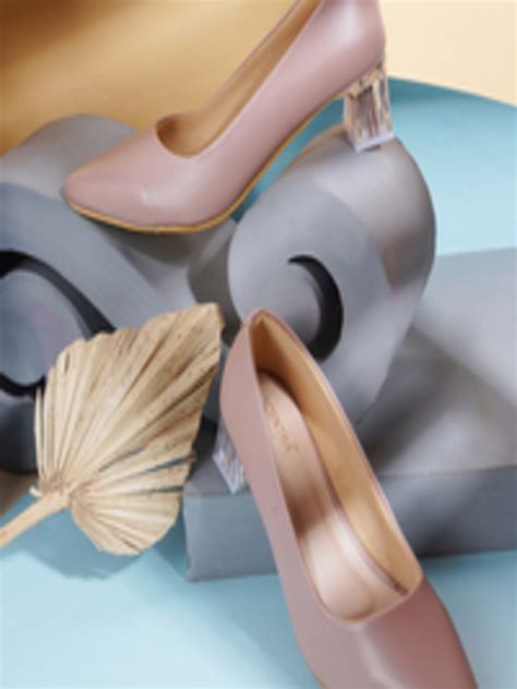 Buy SCENTRA Nude Coloured Embellished Party Block Pumps With Buckles Heels For Women