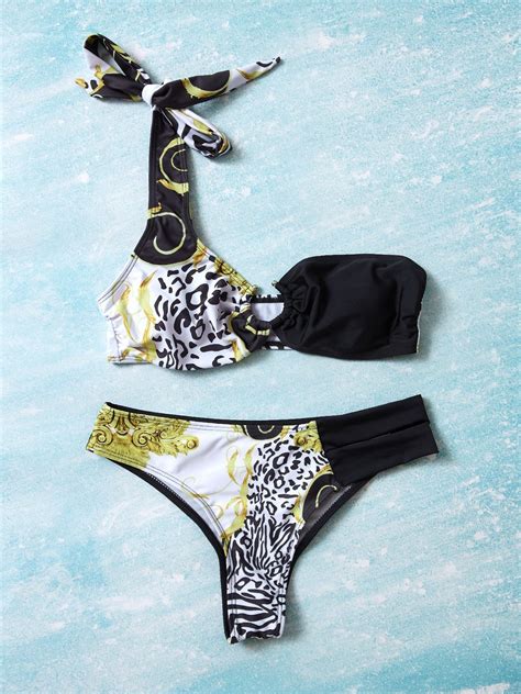 Leopard Print Contrast Bikini Set Black L In Bikini Sets Online Store Best For Sale