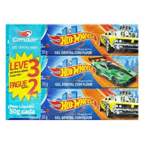 Pack Gel Dental Infantil Flúor Morango Hot Wheels Condor Kids Caixa g Cada Leve Pague