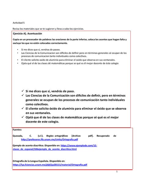 Ortografías básicas y vicios de lenguaje Actividad 5 Revisa los