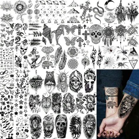 67 Blatt schwarze realistische Blumen Temporäre Tattoos für Frauen Arm