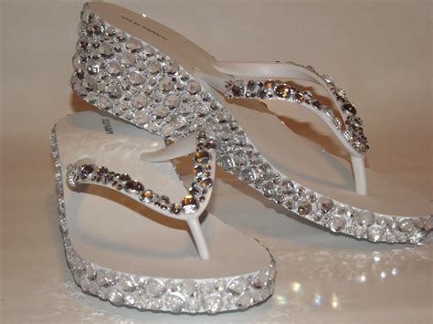 Rhinestone Bling Flip Flop Wedge Sandals Bridal By Evrhinestones