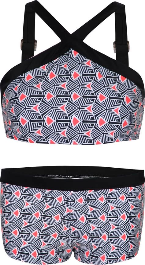 Bikini Hipster Broekje En Crop Top Met Brede Bandje Kunst Cube Pattern Bol