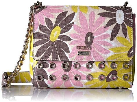 Guess Jordyn Floral Crossbody Bag Flap Chain Strap Pink Yellow Multi