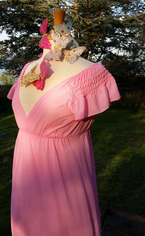 S Pink Negligee Vintage Nylon Lingerie Long N Gem