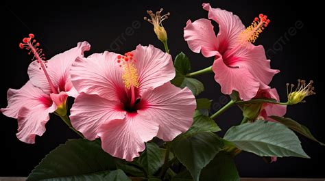 Two Pink Hibiscus Flowers In Dark Background Hibiscus Plant Picture